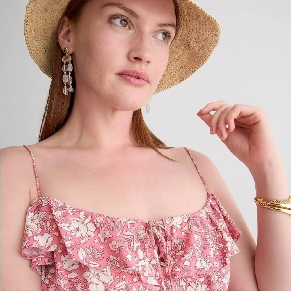 J. Crew Tiered Maxi Dress in Pink Dark Flamingo Tossed Floral NWT Size Small